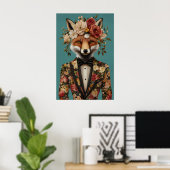 Fuchs im Anzug Poster, Fuchsporträt, Fuchs Öl Poster (Heimbüro)