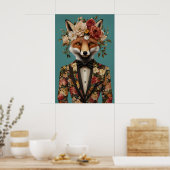 Fuchs im Anzug Poster, Fuchsporträt, Fuchs Öl Poster (Küche)