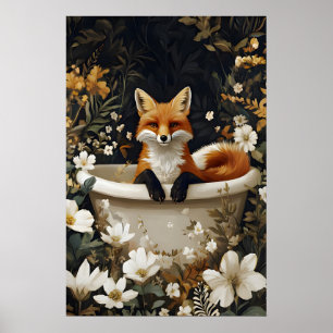 Fuchs im Badewannenposter, Lustiges Tierposter, Fu Poster