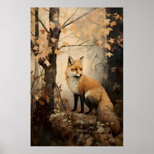 Fuchs im Herbstwald-Druck, Cottagecore-Tierkunst Poster