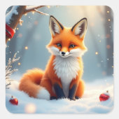 Fuchs im Schnee zu Weihnachten Quadratischer Aufkleber (Vorderseite)