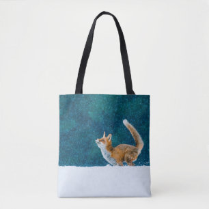 Fuchs im Schneefall. Roter Fuchs, Vulpes vulpes, s Tasche
