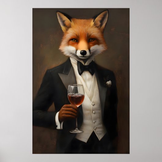 Fuchs im Smoking Poster, Tierposter, Fuchs im Anzu Poster (Vorne)