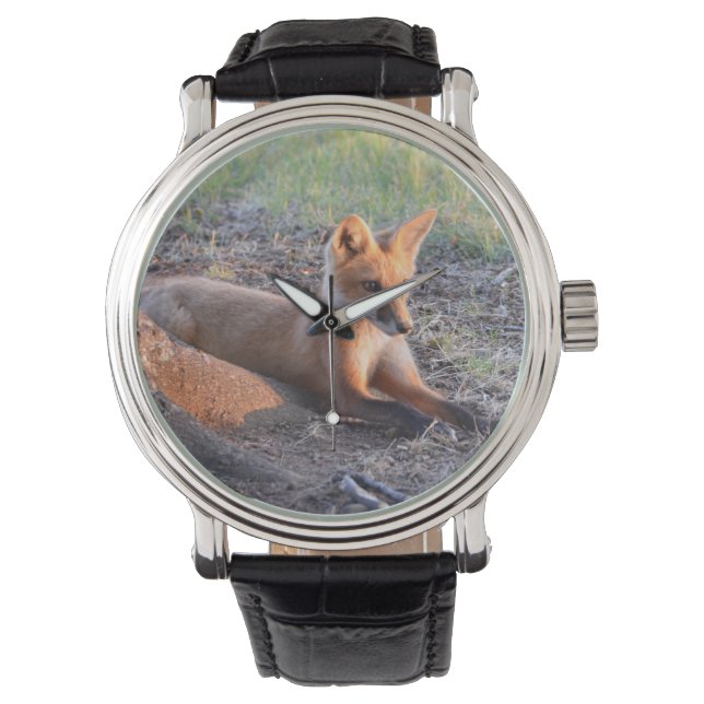 Fuchs im Sonnenlicht Armbanduhr (Vorderseite)