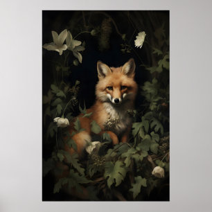Fuchs im trüben Wald Druck, Fuchs Botanischer Druc Poster