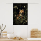 Fuchs im trüben Wald Druck, Fuchs Botanischer Druc Poster (Küche)