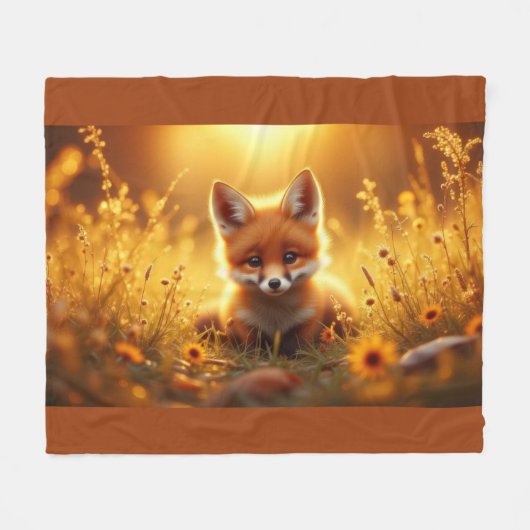 Fuchs in den Blumen bei Sonnenaufgang Fleecedecke (Vorderseite (Horizontal))