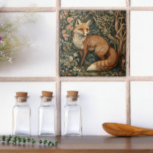 Fuchs in einem märchenhaften Wald Vintage Fliese