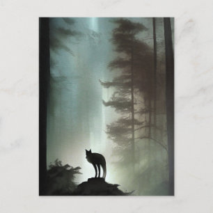 Fuchs in einem nebligen Wald - Wildtierkunstkarte Postkarte
