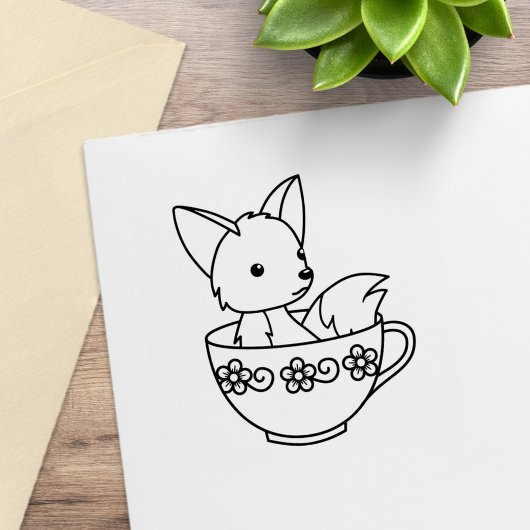 Fuchs in einem Teacup Gummistempel