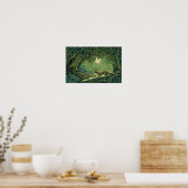 Fuchs in einem Wald mit Holzschnitttexturen Poster (Küche)