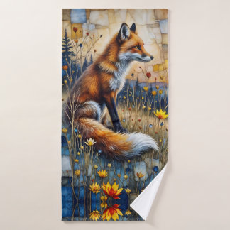 Fuchs in einer blumigen Wiese Badhandtuch Set