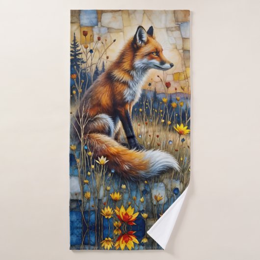 Fuchs in einer blumigen Wiese Badhandtuch Set (Badehandtuch)