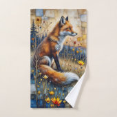 Fuchs in einer blumigen Wiese Badhandtuch Set (Handtuch)
