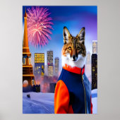 Fuchs in Uniform und Feuerwerk | AI Art Poster (Vorne)