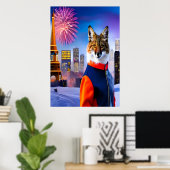 Fuchs in Uniform und Feuerwerk | AI Art Poster (Heimbüro)