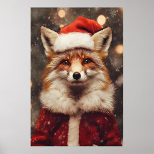 Fuchs in Weihnachtskleidung Druck, Lustiger Feiert Poster
