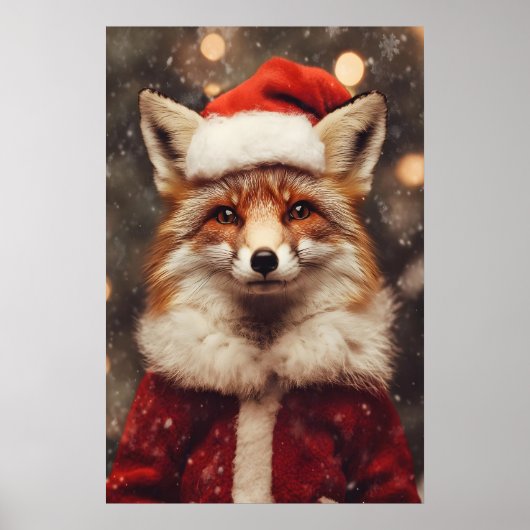 Fuchs in Weihnachtskleidung Druck, Lustiger Feiert Poster (Vorne)