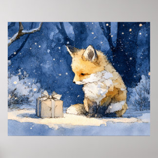 Fuchs-Kit und das Geschenk Wasserfarbe Poster
