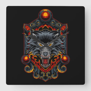 Fuchs Kitsune  Quadratische Wanduhr