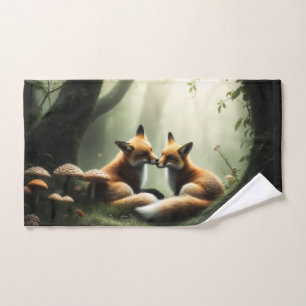 Fuchs kuschelt im nebligen Wald  Handtuch