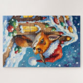 Fuchs lugt aus Lebkuchenhäuschenhut hervor Puzzle (Horizontal)