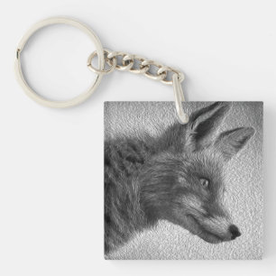 FUCHS MALEREI STIL SCHWARZ WEISS SCHLÜSSELANHÄNGER