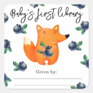 Fuchs mit Blaubeere - Baby's erste Bibliothek Quadratischer Aufkleber