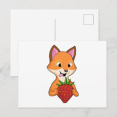 Fuchs mit Erdbeere Postkarte (Vorne/Hinten)
