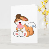Fuchs mit Erdbeereiscreme Karte (Gelbe Blume)