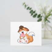 Fuchs mit Erdbeereiscreme Postkarte (Stehend Vorderseite)
