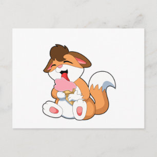 Fuchs mit Erdbeereiscreme Postkarte
