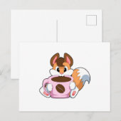 Fuchs mit Kaffeetasse Postkarte (Vorne/Hinten)
