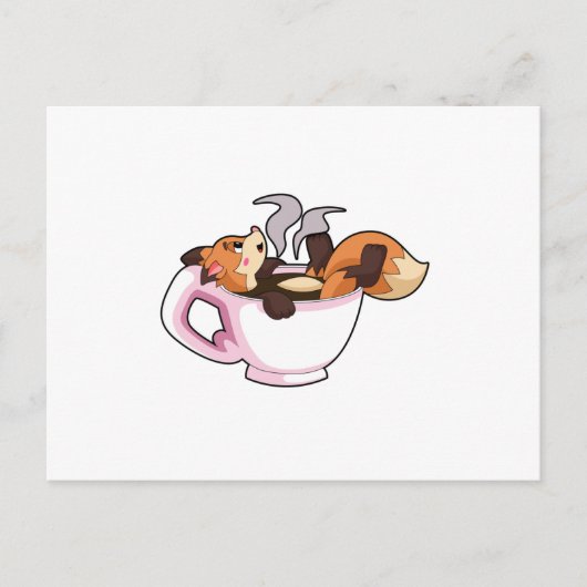 Fuchs mit Kaffeetasse Postkarte (Vorderseite)