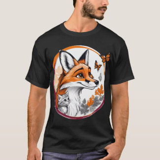 Fuchs mit Kätzchen und Schmetterlingen T-Shirt