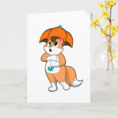 Fuchs mit Regenschirm Karte (Gelbe Blume)