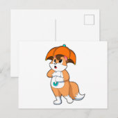 Fuchs mit Regenschirm Postkarte (Vorne/Hinten)