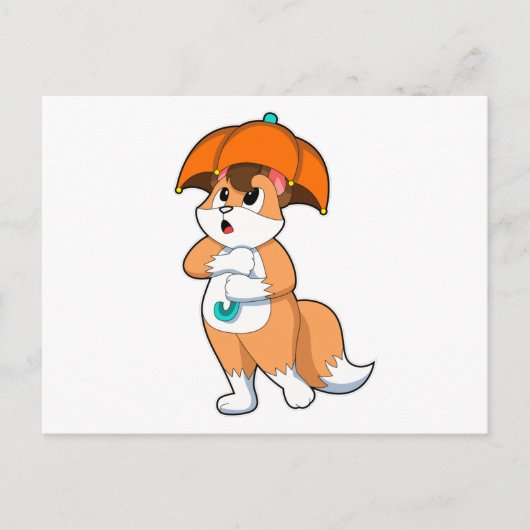 Fuchs mit Regenschirm Postkarte (Vorderseite)