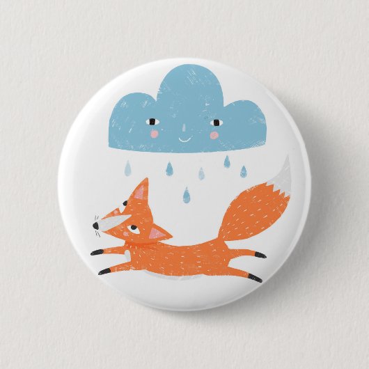 Fuchs mit Regenwolke Button (Vorderseite)