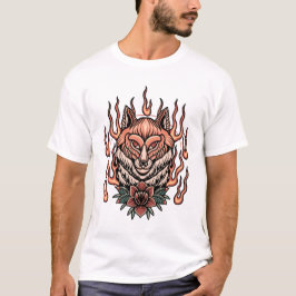 Fuchs mit Rose Tätowierdesign T-Shirt