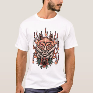 Fuchs mit Rose Tätowierdesign T-Shirt