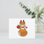 Fuchs mit Rosenblüte Postkarte (Stehend Vorderseite)