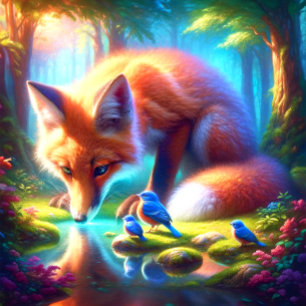 Fuchs mit Rotkehlchen im Wald Puzzle