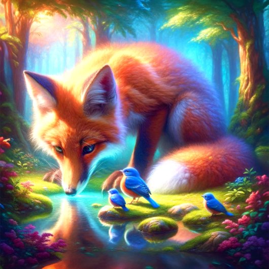 Fuchs mit Rotkehlchen im Wald Puzzle