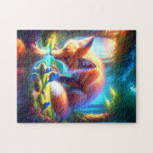 Fuchs mit Rotkehlchen im Wald Puzzle (Horizontal)