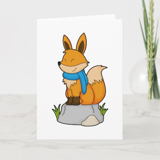 Fuchs mit Schal auf Felsen Karte (Vorderseite)