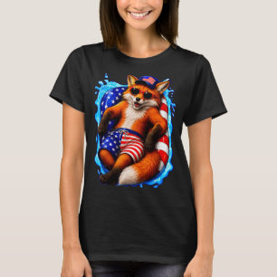 Fuchs mit Sonnenbrille patriotisches Tier Sommerpo T-Shirt