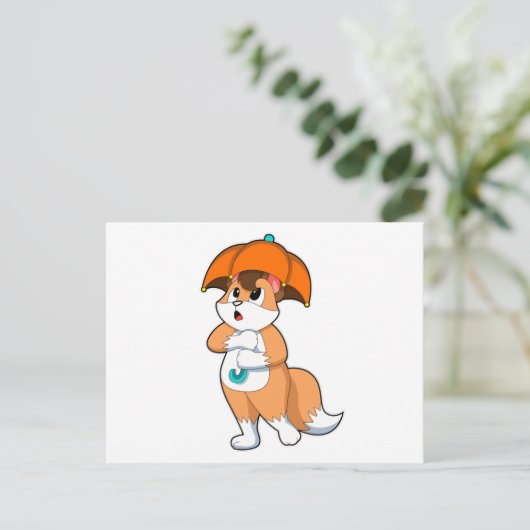 Fuchs mit Umbrella Postkarte (Stehend Vorderseite)