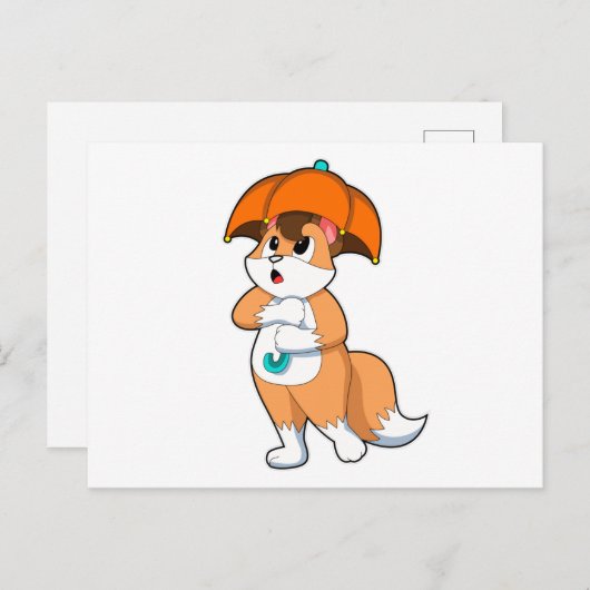 Fuchs mit Umbrella Postkarte (Vorne/Hinten)