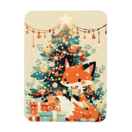 Fuchs mit Weihnachtsbaum und Geschenken Magnet
